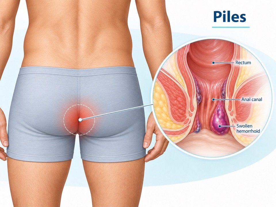 Piles, Fissure & Fistula Care explanatory illustration