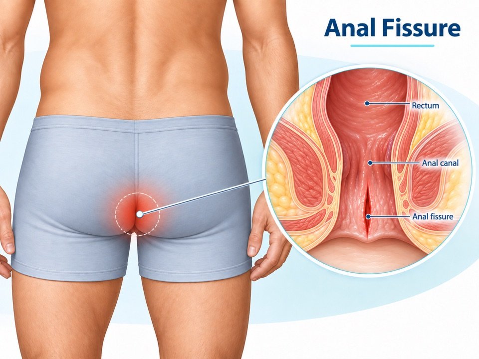 Anal fissure consultation illustration